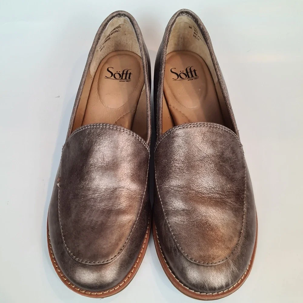 Sofft Napoli Bronze Metallic Leather Loafers Womens‎ 9M Round Toe Slip Shoes